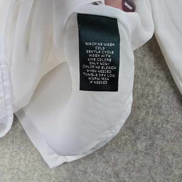 Ralph Lauren Womens White Long Sleeve Blouse Size 6 Polyester - Picture 7 of 9